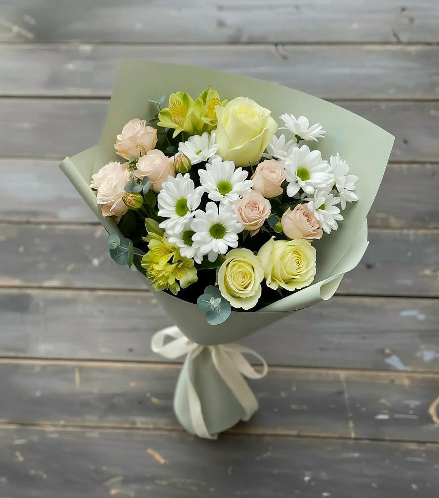 Букет цветов из: Альстромерии, Розы и Хризантемы в Ирше