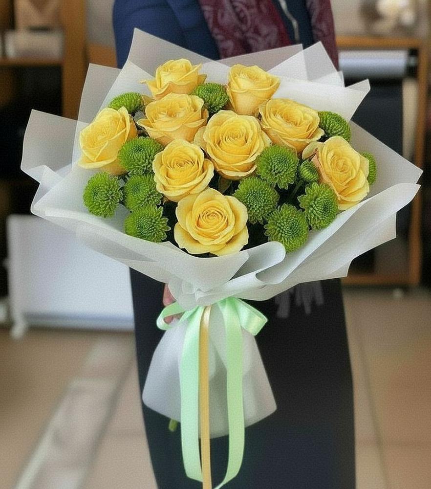 Букет цветов из: Хризантемы и Розы в Ирше