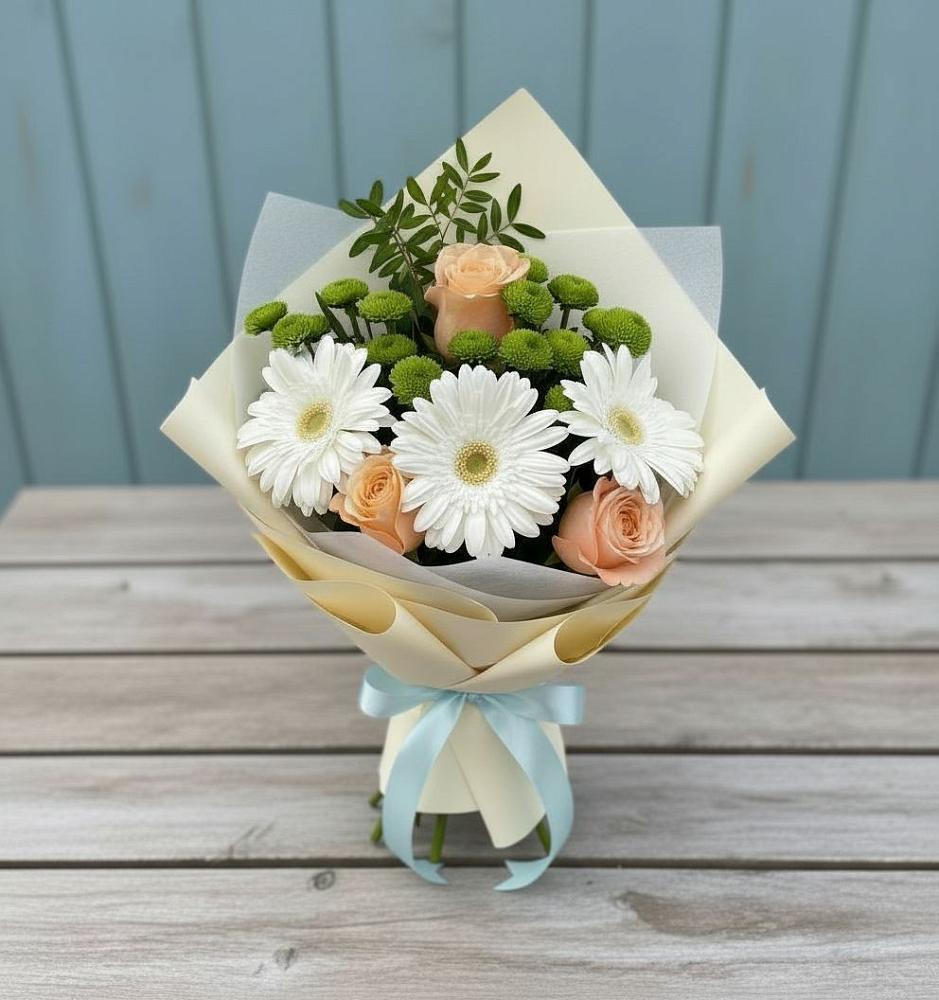 Букет цветов из: Герберы, Розы и Хризантемы в Ирше