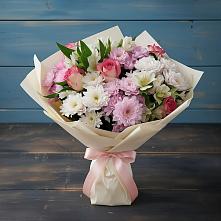 Букет цветов из:  Хризантемы, Альстромерии и Розы в Ирше