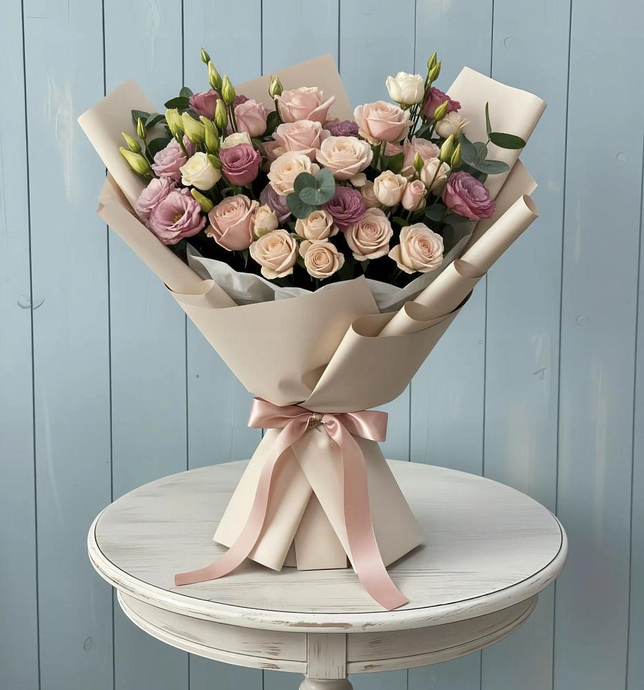 Букет цветов из: Розы и Лизиантусы в Ирше