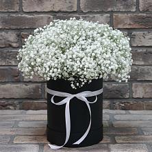 Цветочная композиция из Гипсофила в шляпной коробке в Ирше
