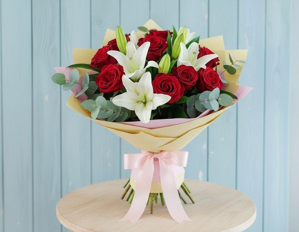 Букет цветов из: Лилии и Розы в Ирше